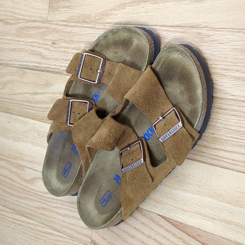 Birkenstock Arizona Suede Mink Soft Footbed Sandals 38 Narrow